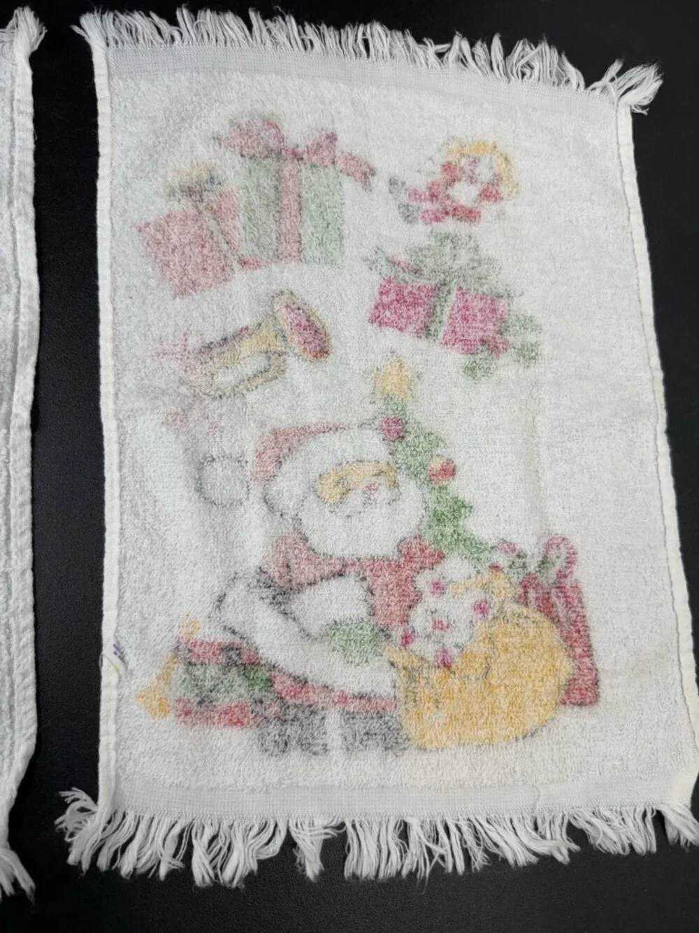 Vintage Retro MCM Christmas Santa Terry Dish Kitchen Tea Hand Towel Lot Of 2